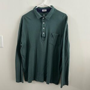 Johnnie-O Shirt Mens Large Green Long Sleeve Polo Pocket Surfer Logo